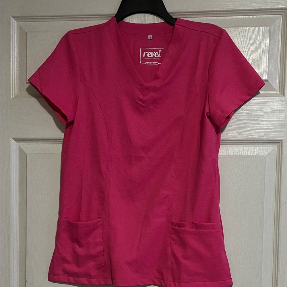 Scrub top Revel Women's Pink V-Neck Short Sleeve Top esthe cosmetologists